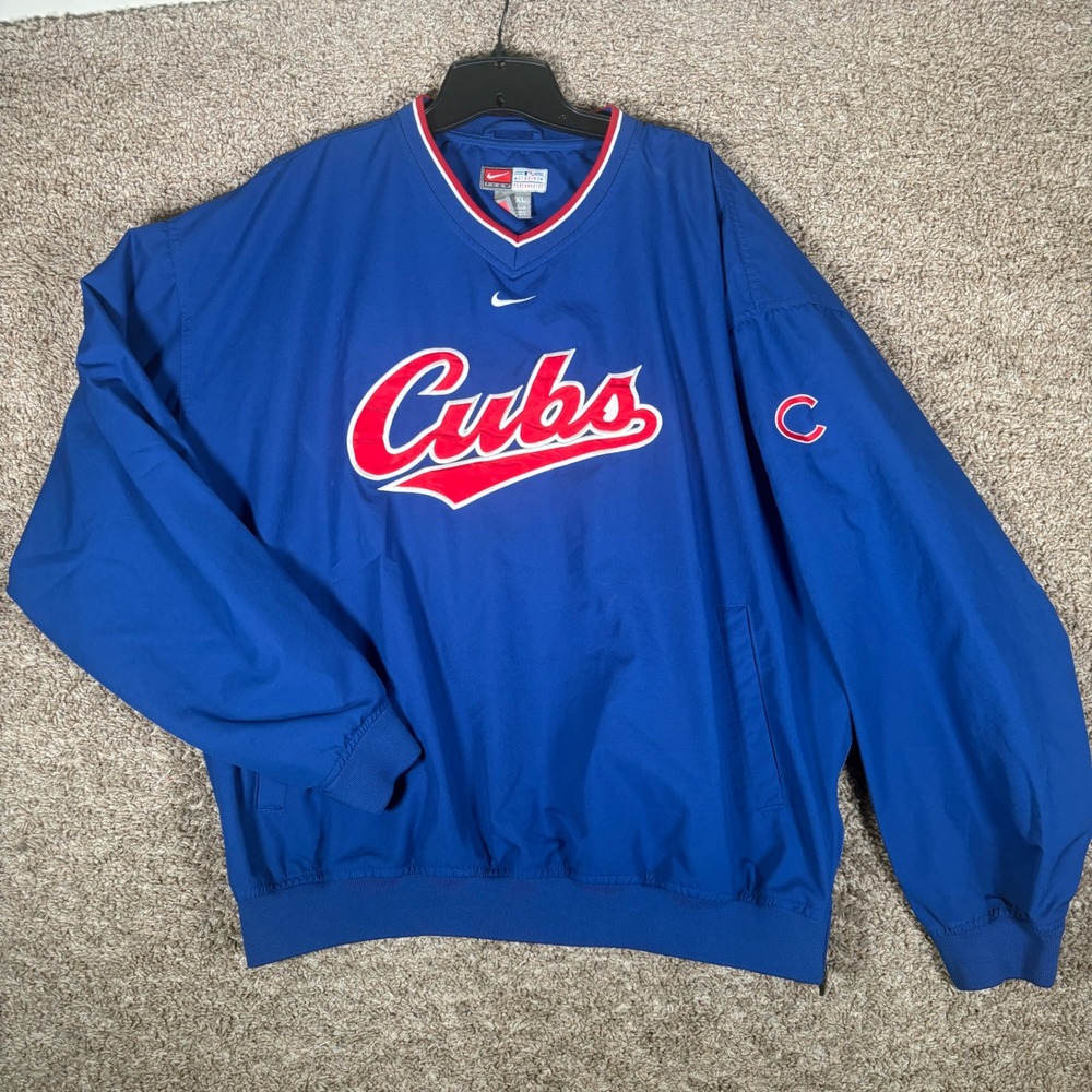 Nike Chicago Cubs MLB Pullover Windshirt Blue V-Neck Jacket XL 19088